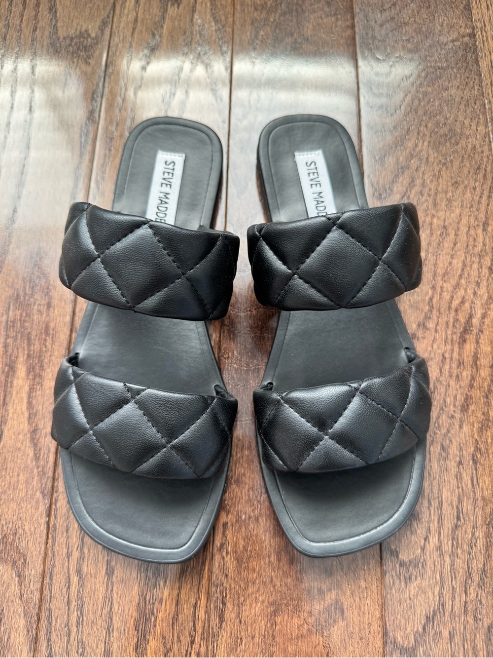 Steve Madden Quilted Double-Strap Black Slide Sandals